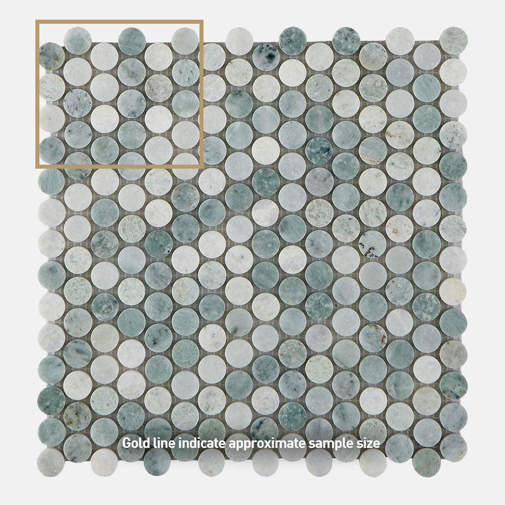 Ocean Green Penny Round D20 Honed Marble Mosaic (per sheet) - Tile Lane