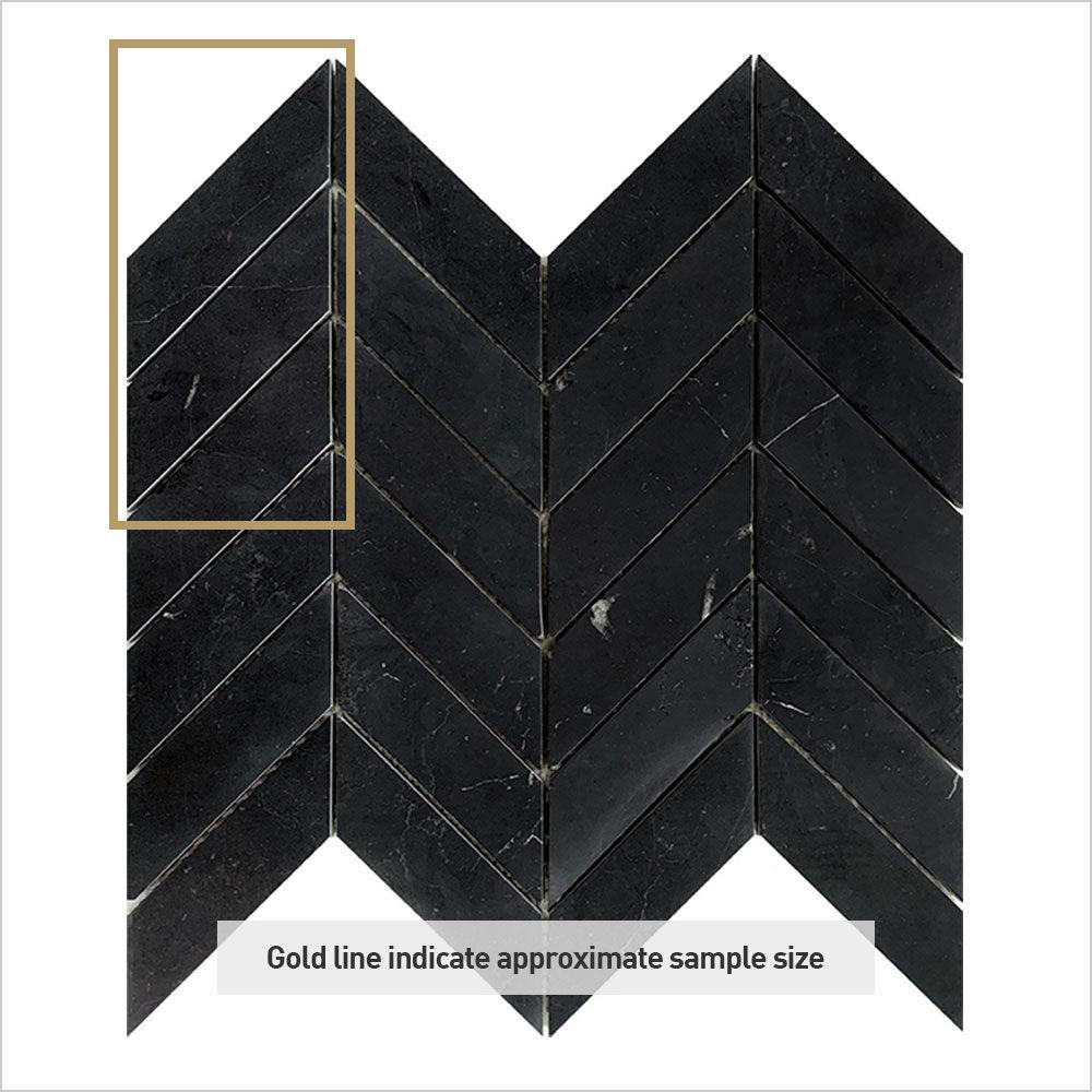 Ocean Nero Marquina Chevron 30x950 Honed Marble Mosaic (per sheet) - Tile Lane