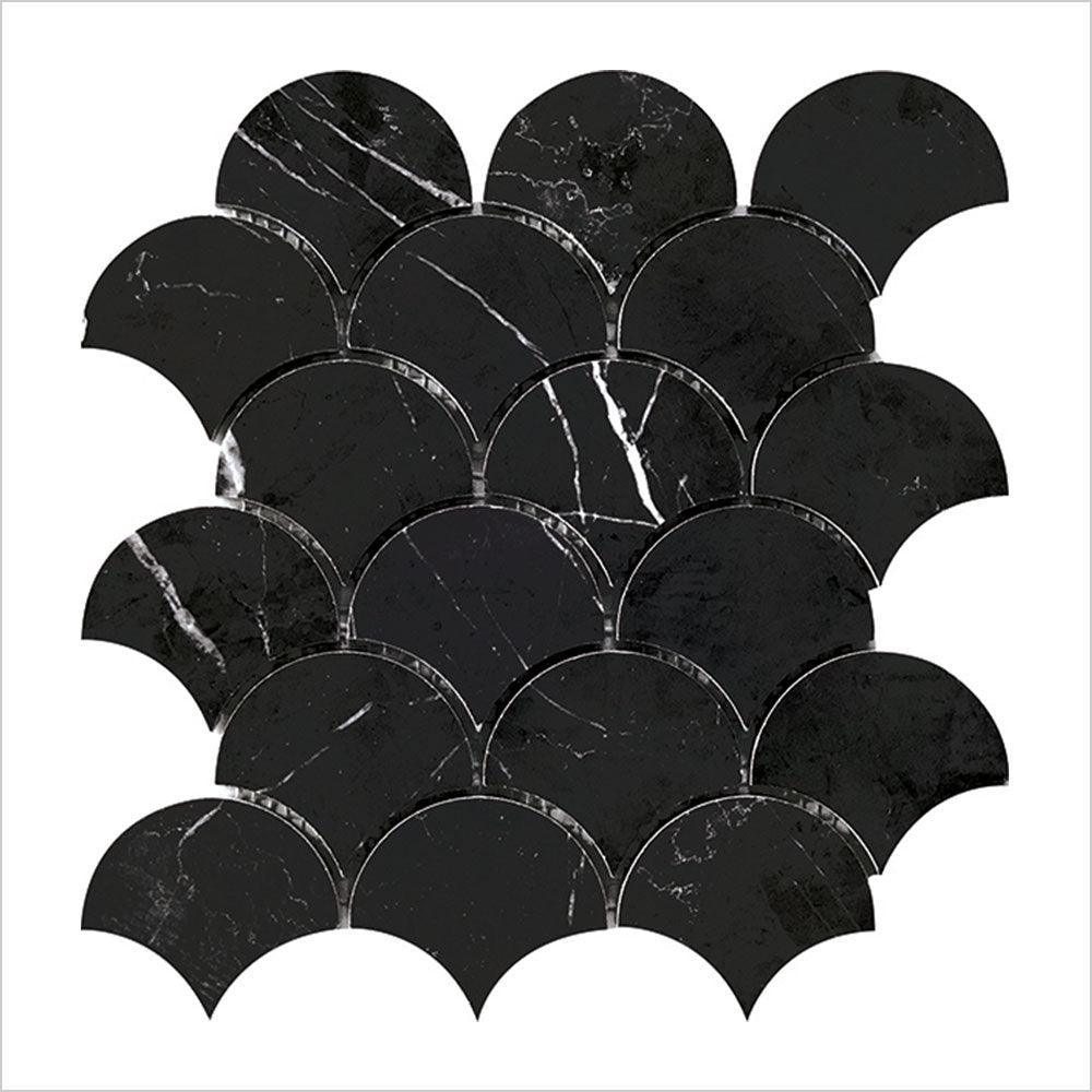 Ocean Nero Marquina Fish Scale 80x70 Honed Marble Mosaic - Tile Lane