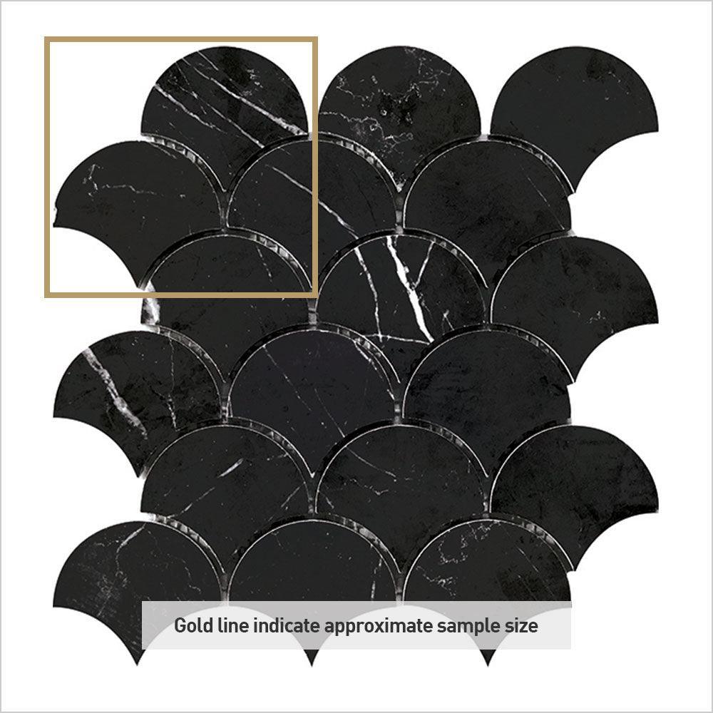 Ocean Nero Marquina Fish Scale 80x70 Honed Marble Mosaic - Tile Lane