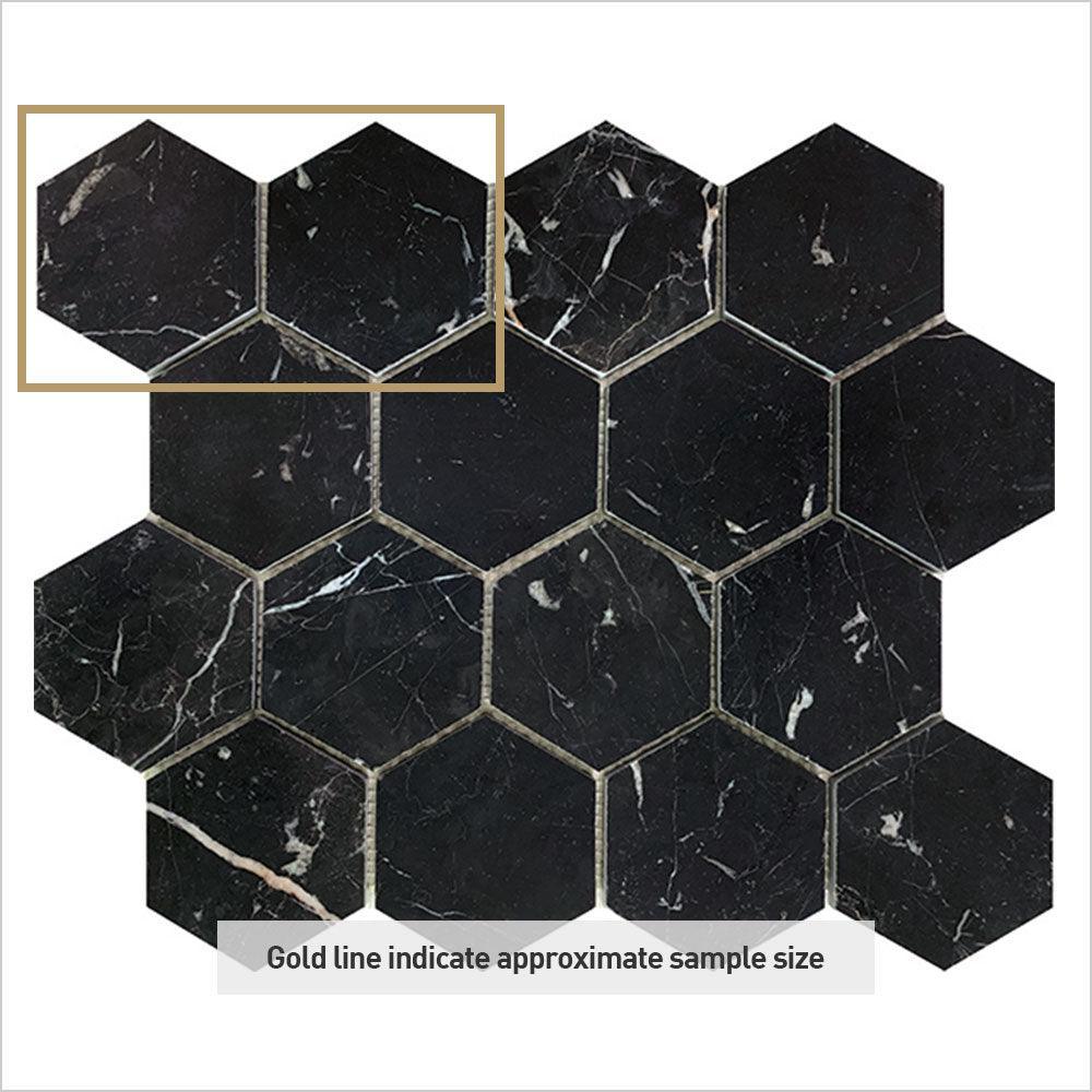 Ocean Nero Marquina Large Hexagon 75x75 Honed Marble Mosaic (per sheet) - Tile Lane