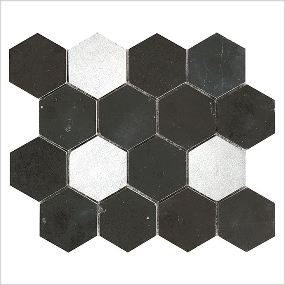 Ocean Pietra Dark Large Hexagon 75x75 Honed Marble Mosaic (per sheet) - Tile Lane