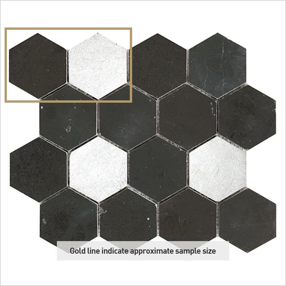 Ocean Pietra Dark Large Hexagon 75x75 Honed Marble Mosaic (per sheet) - Tile Lane