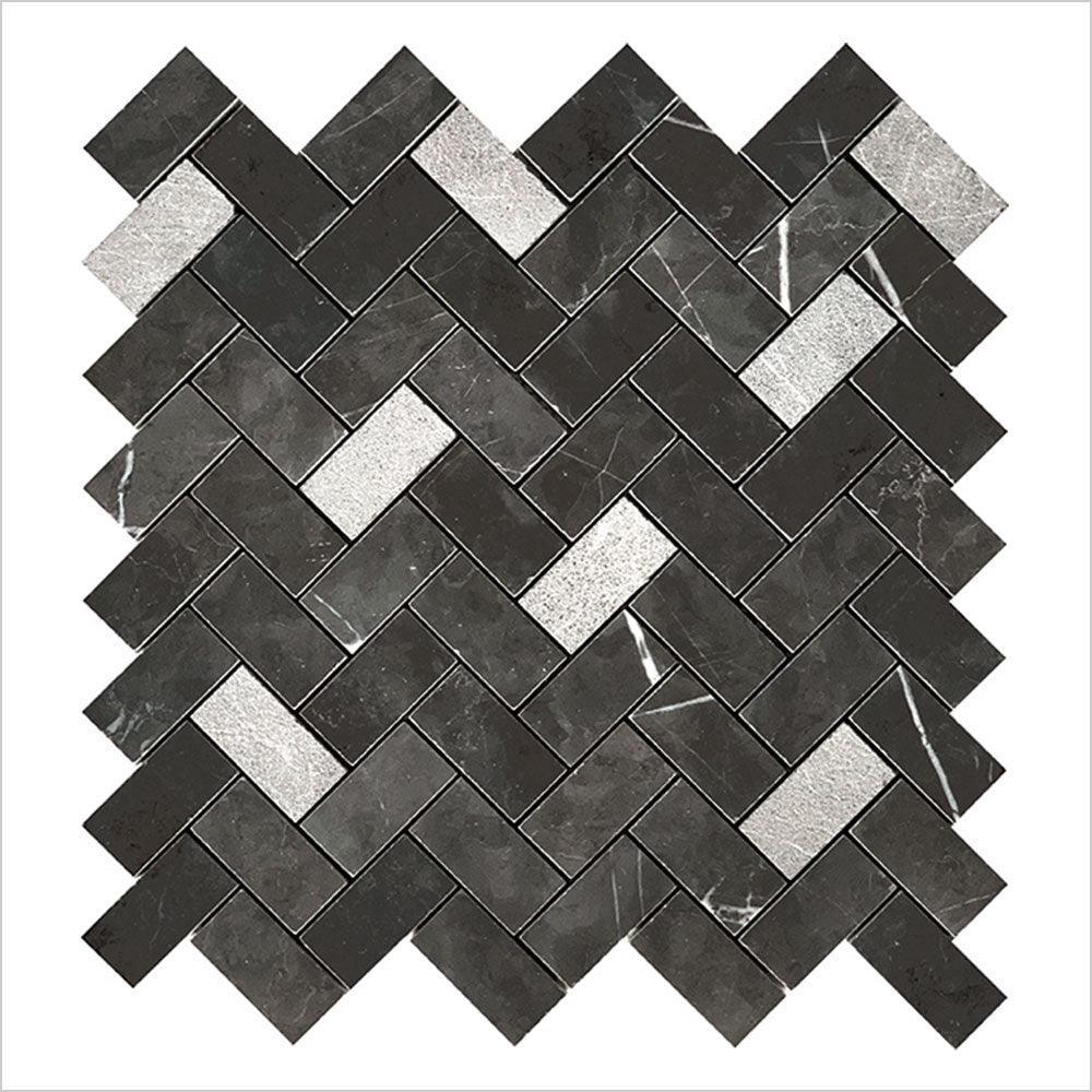 Ocean Pietra Dark Small Herringbone 25x50 Honed Marble Mosaic (per sheet) - Tile Lane