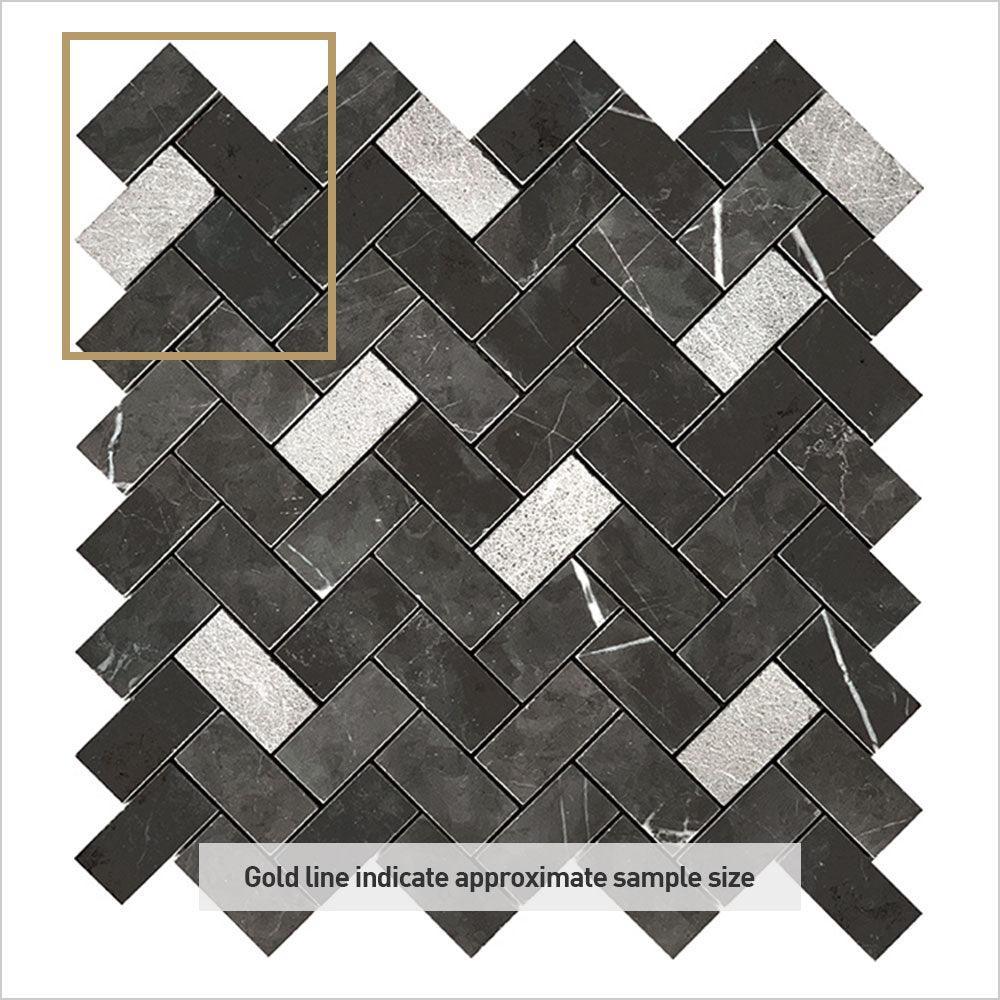 Ocean Pietra Dark Small Herringbone 25x50 Honed Marble Mosaic (per sheet) - Tile Lane