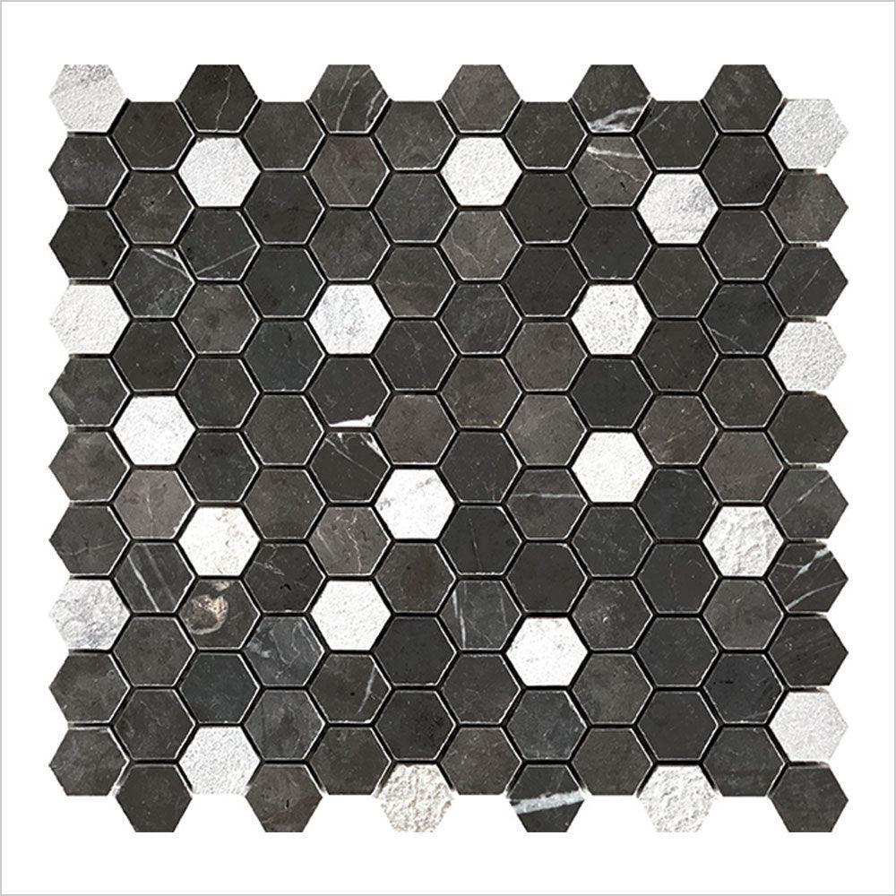 Ocean Pietra Dark Small Hexagon 30x30 Honed Marble Mosaic (per sheet) - Tile Lane