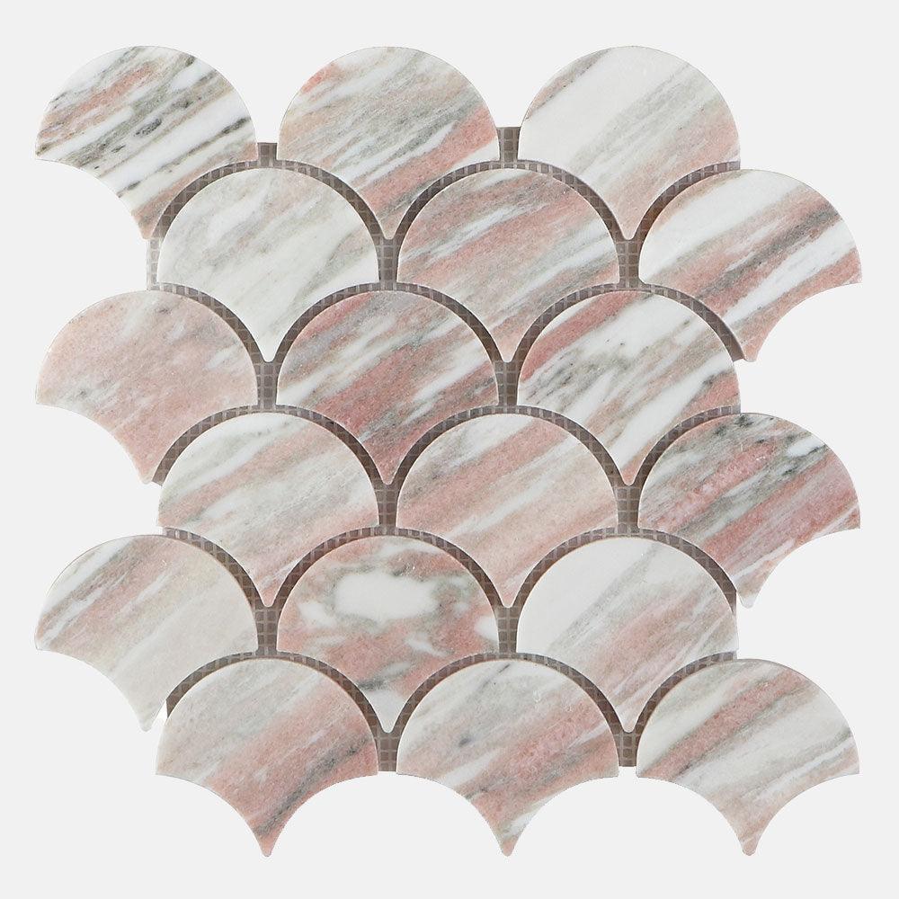 Ocean Pink Fish Scale 75x66x8 Honed Marble Mosaic (per sheet) - Tile Lane