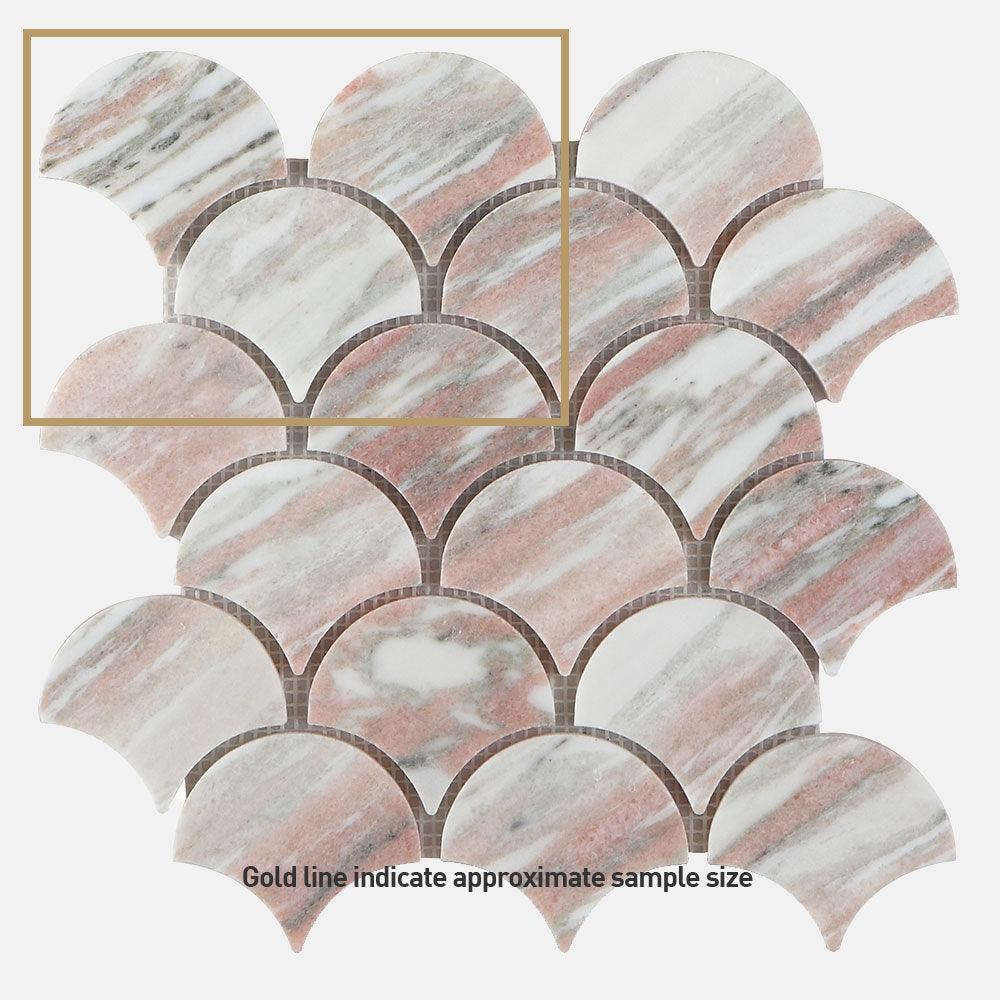 Ocean Pink Fish Scale 75x66x8 Honed Marble Mosaic (per sheet) - Tile Lane