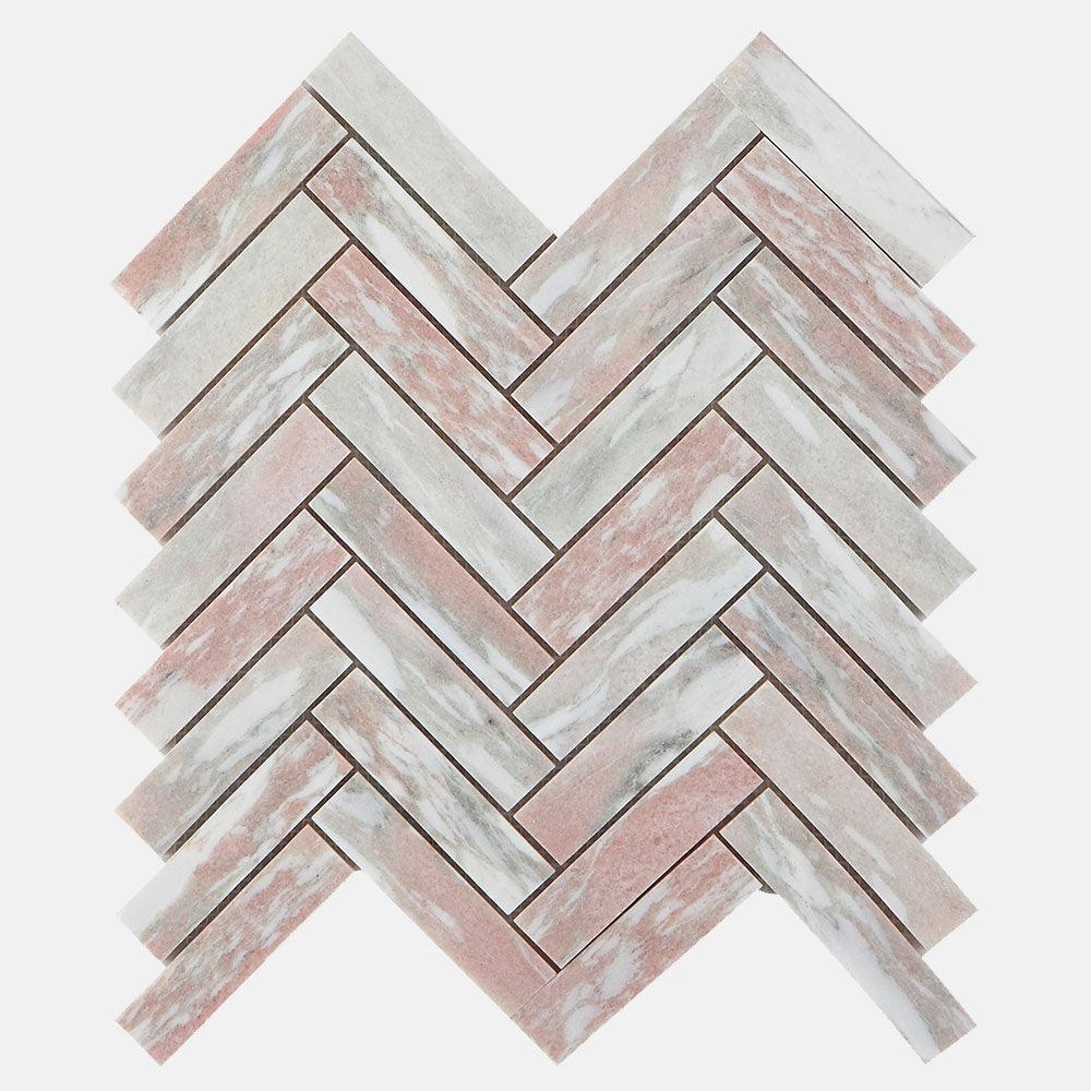 Ocean Pink Large Herringbone 23.5x100x8 Honed Marble Mosaic (per sheet) - Tile Lane