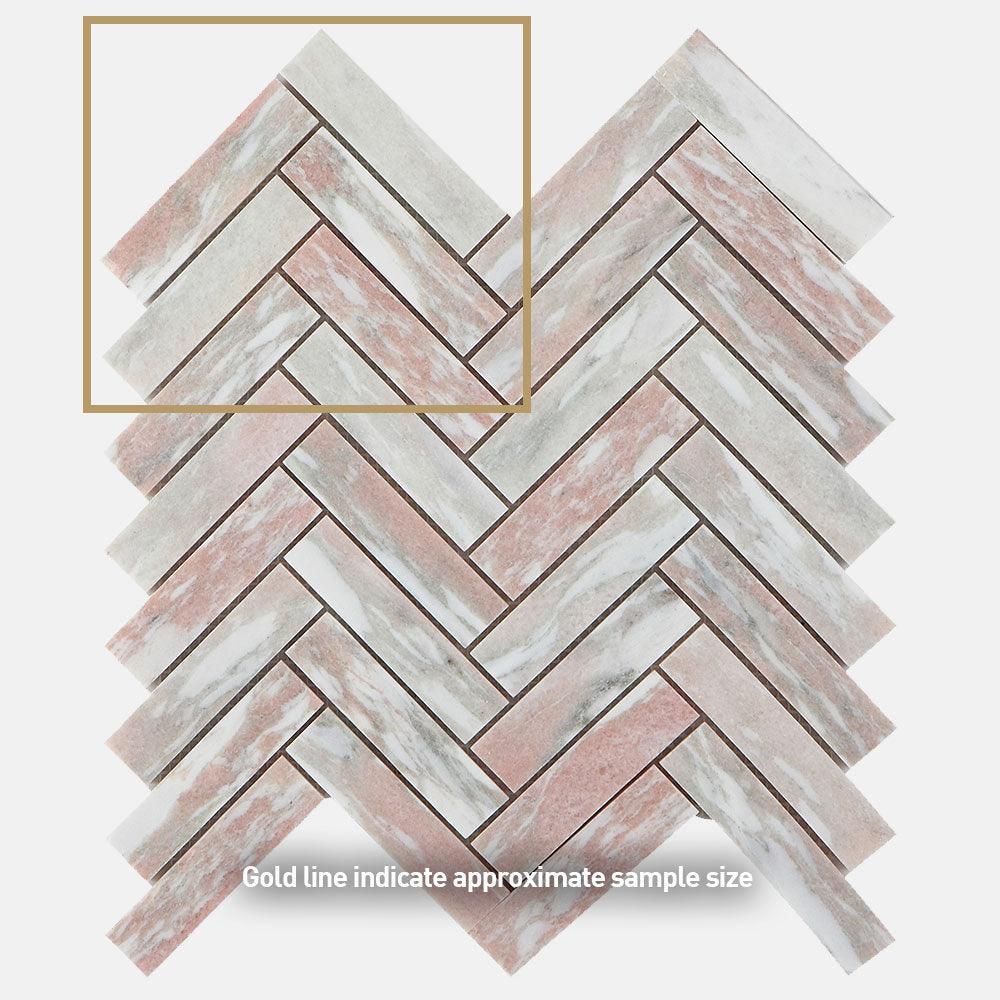 Ocean Pink Large Herringbone 23.5x100x8 Honed Marble Mosaic (per sheet) - Tile Lane