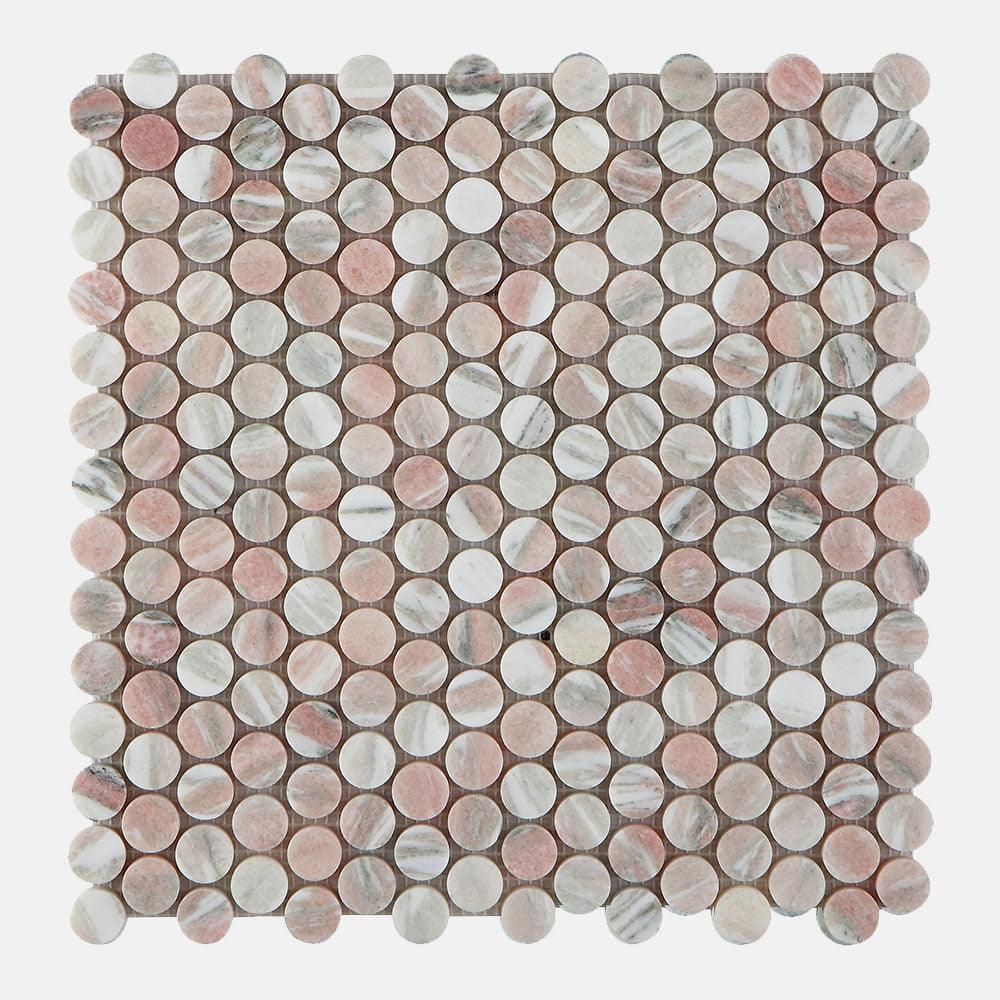 Ocean Pink Penny Round D20 Honed Marble Mosaic (per sheet) - Tile Lane