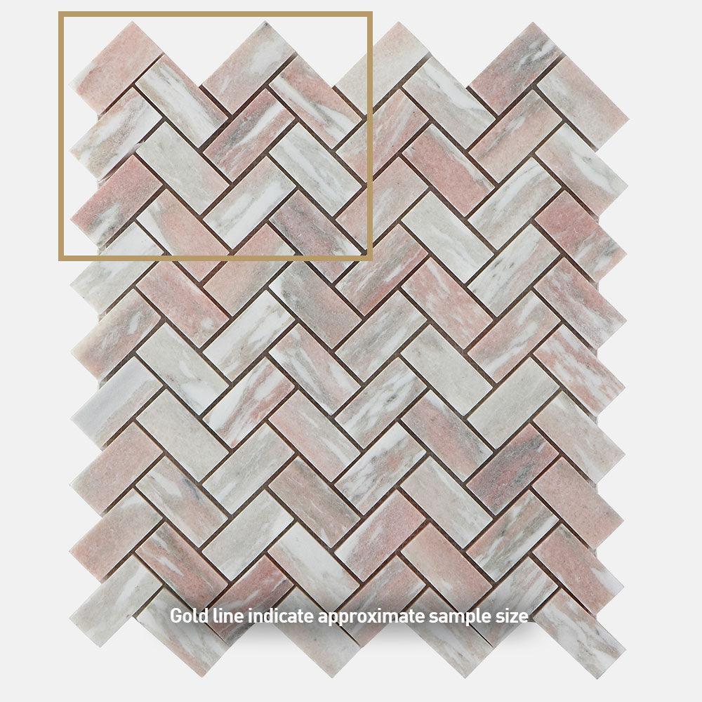 Ocean Pink Small Herringbone 23x48x8 Honed Marble Mosaic (per sheet) - Tile Lane