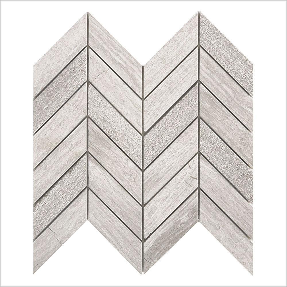 Ocean Wood Grey Light Chevron 30x950 Honed Marble Mosaic (per sheet) - Tile Lane