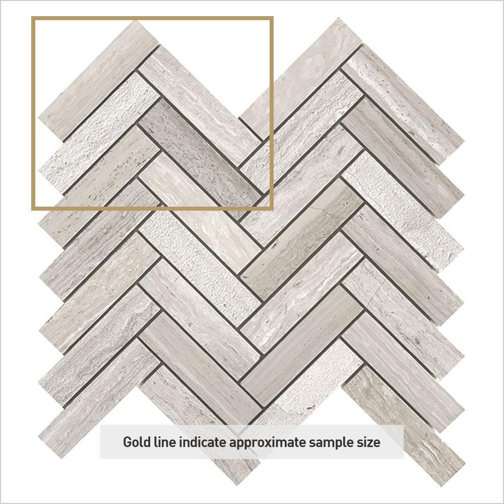 Ocean Wood Grey Light Large Herringbone 25x100 Honed Marble Mosaic (per sheet) - Tile Lane