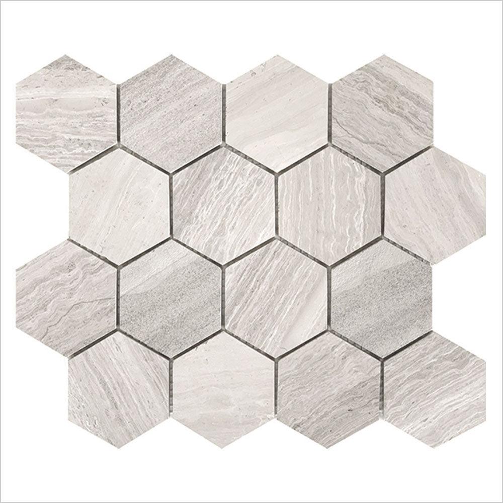Ocean Wood Grey Light Large Hexagon 75x75 Honed Marble Mosaic (per sheet) - Tile Lane
