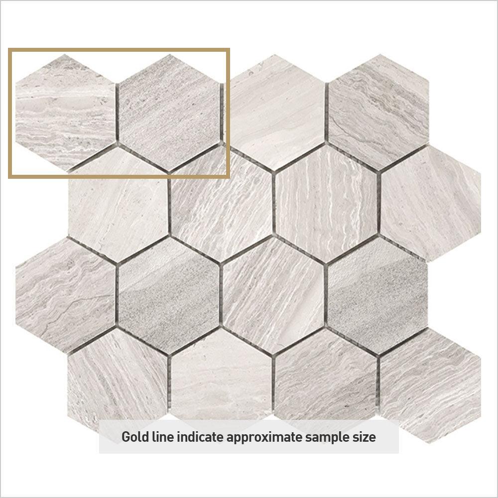Ocean Wood Grey Light Large Hexagon 75x75 Honed Marble Mosaic (per sheet) - Tile Lane