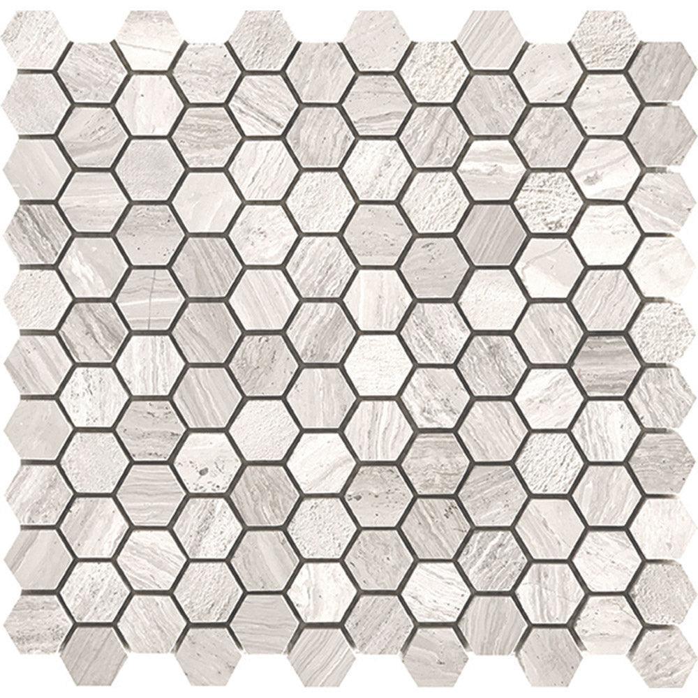 Ocean Wood Grey Light Small Hexagon 30x30 Honed Marble Mosaic (per sheet) - Tile Lane
